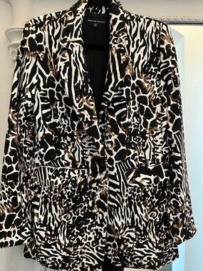 Boston Proper Black White Brown Animal-Print Single-Button Blazer